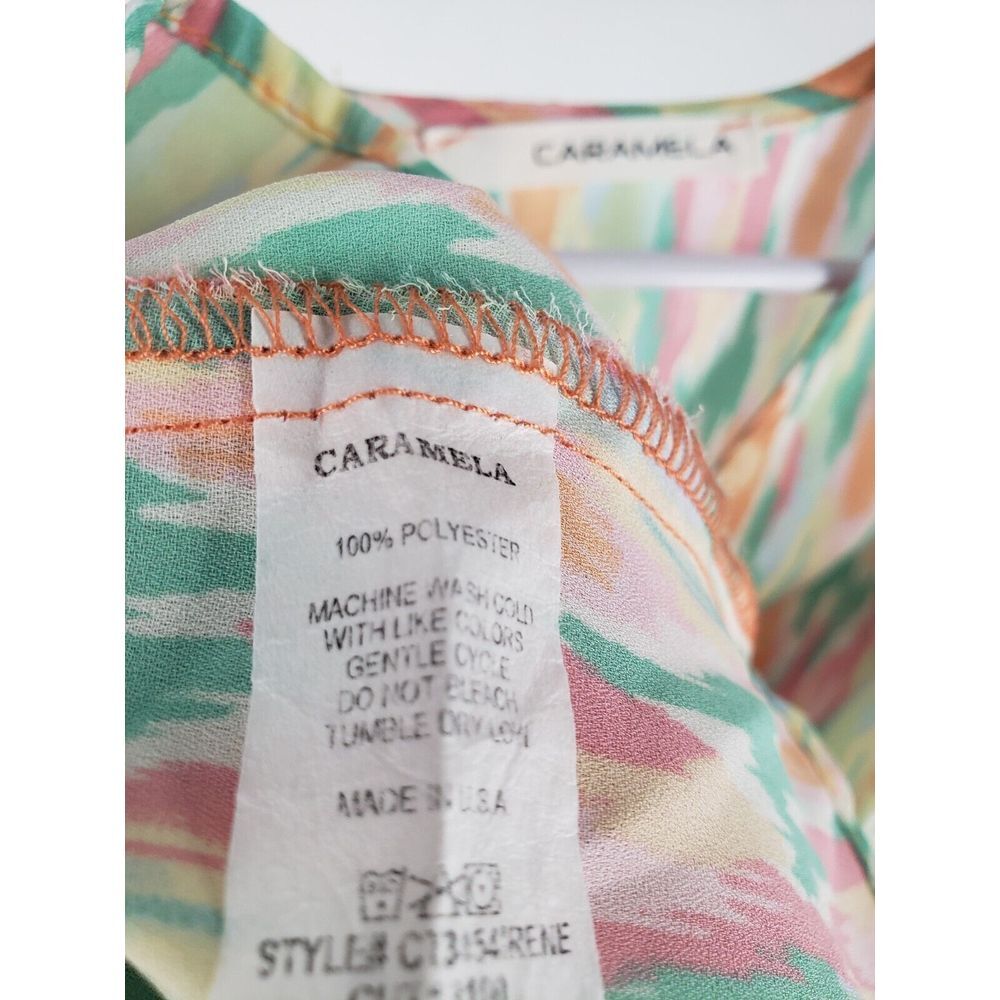 Caramela Colorful Pastel Medium Flutter Sleeve Blouse Top V-Neck Loose Fit EUC - Picture 4 of 7